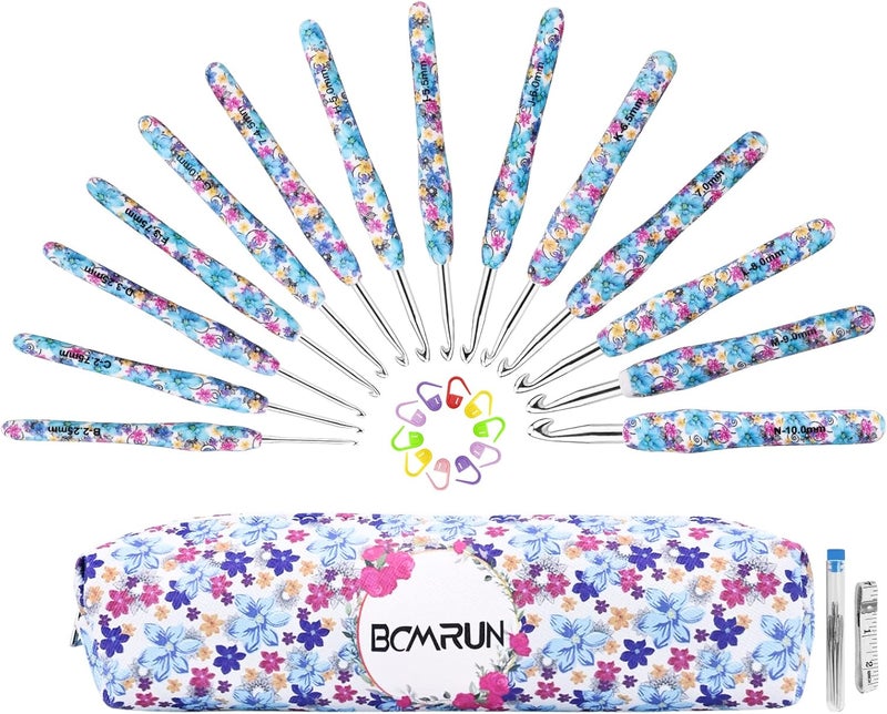 BCMRUN Crochet Hooks Set,14 Size 2.25mm(B)-10mm(N) Extra Long Crochet Needles Ergonomic Handle Smooth Hooks Knitting Needles Kit, DIY Knit Needles Weave Yarn Set, Christmas Crochet Gift (Blue) - Image 1